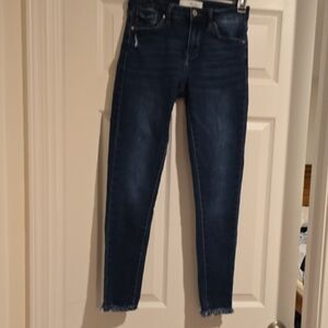 KanCan Dark Wash High-Rise Skinny Jeans with Frayed Hem